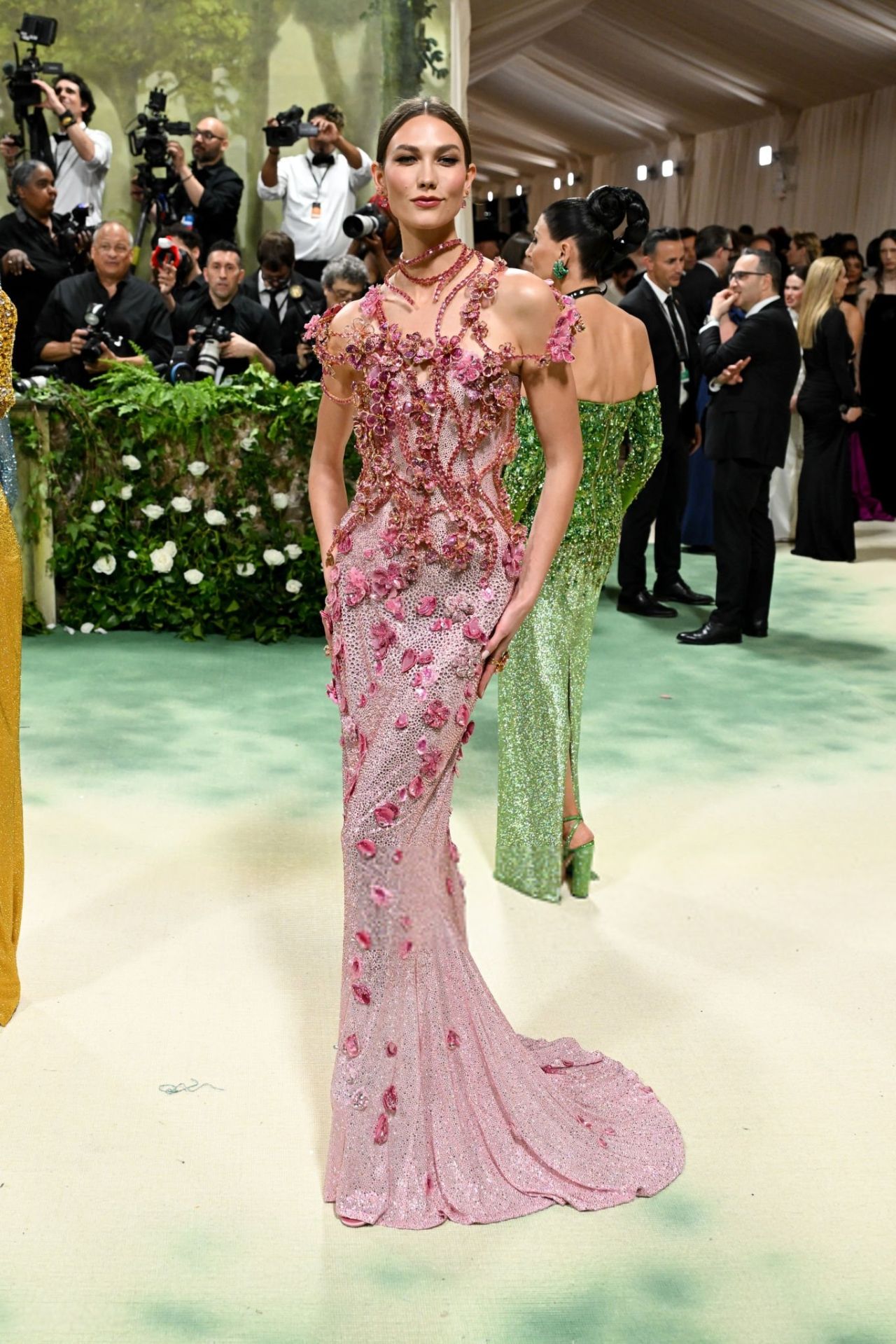 Karlie Kloss in Pink Bejeweled Gown at the Met Gala in New York ...
